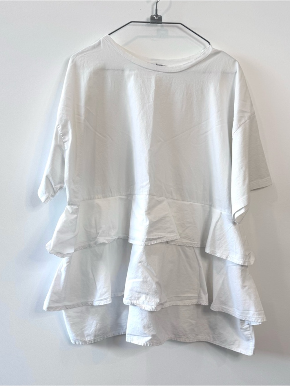 🛍️4 for 20$ / Zara Oversized Ruffled Layered Tee / White / XS